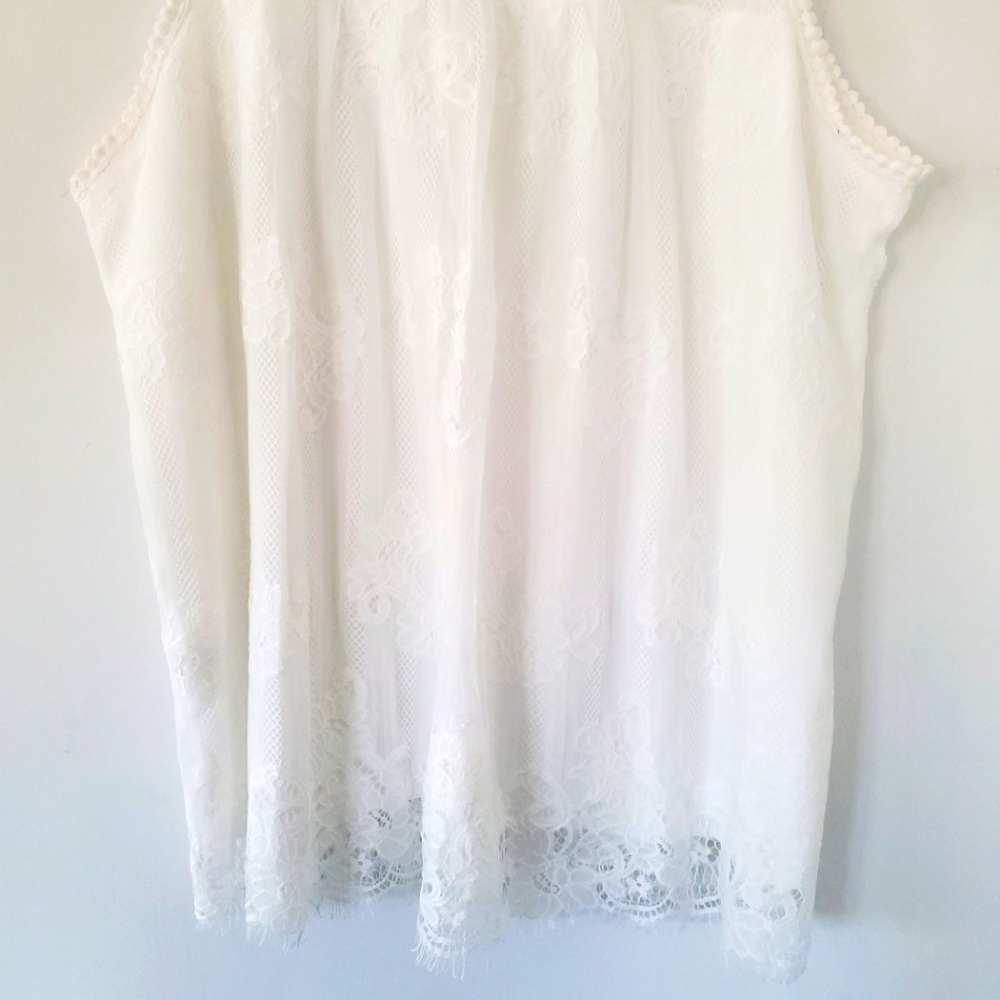 EVE & MADDIE XL White Lace Overlay Halter High Neck Sheer Top Crochet Romantic - Picture 8 of 13